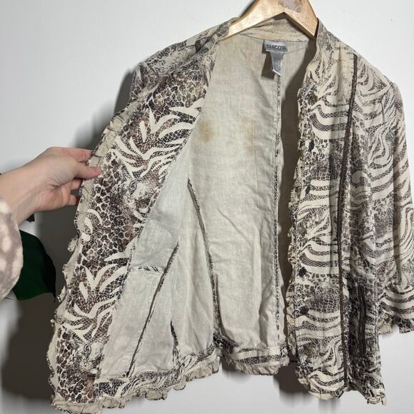 Chico’s Blazer Jacket Women 2 L Cheetah Print Linen Metallic Brown, Cream, Gold - Picture 6 of 9
